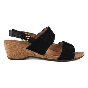 Vionic Marian Black Suede Slingback Strap Sandals Wedge Cork Soles Size 9